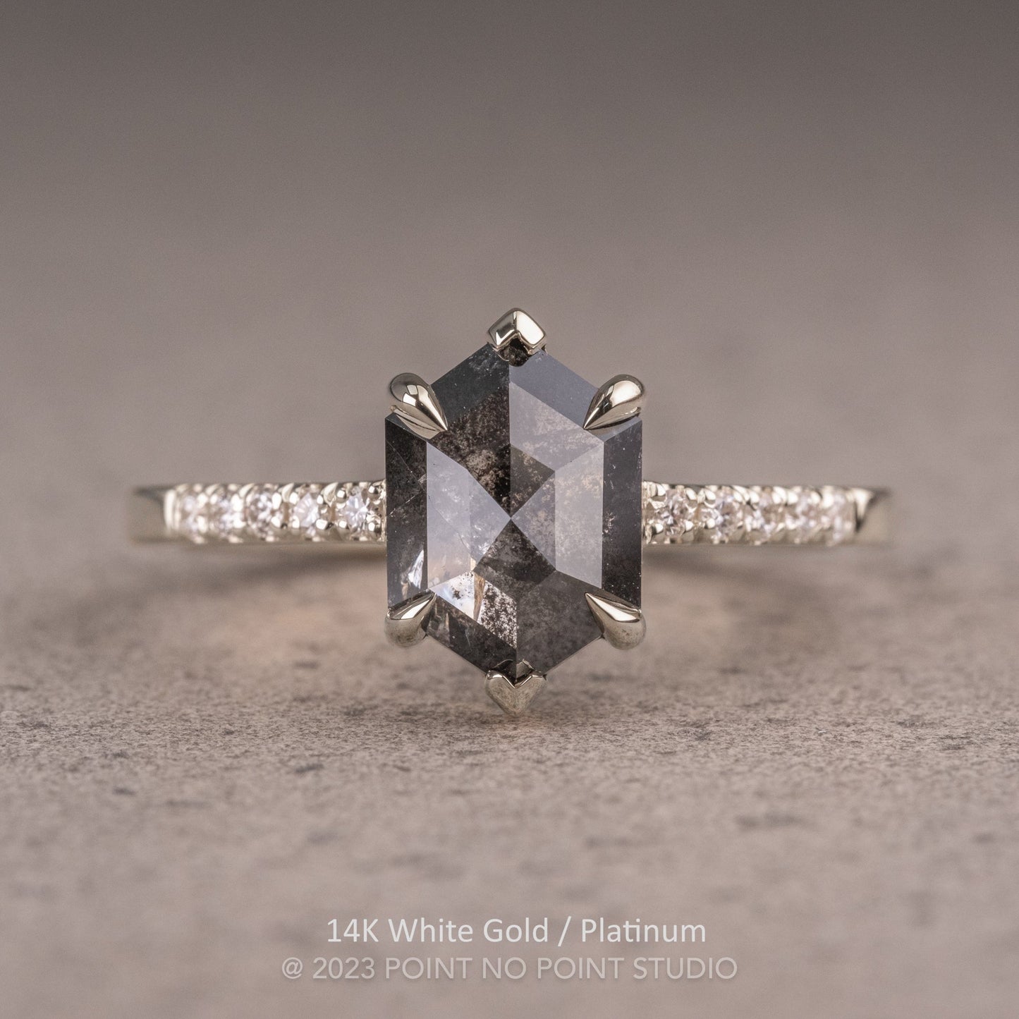 1.94 Carat Black Speckled Hexagon Diamond Engagement Ring, Sirena Setting