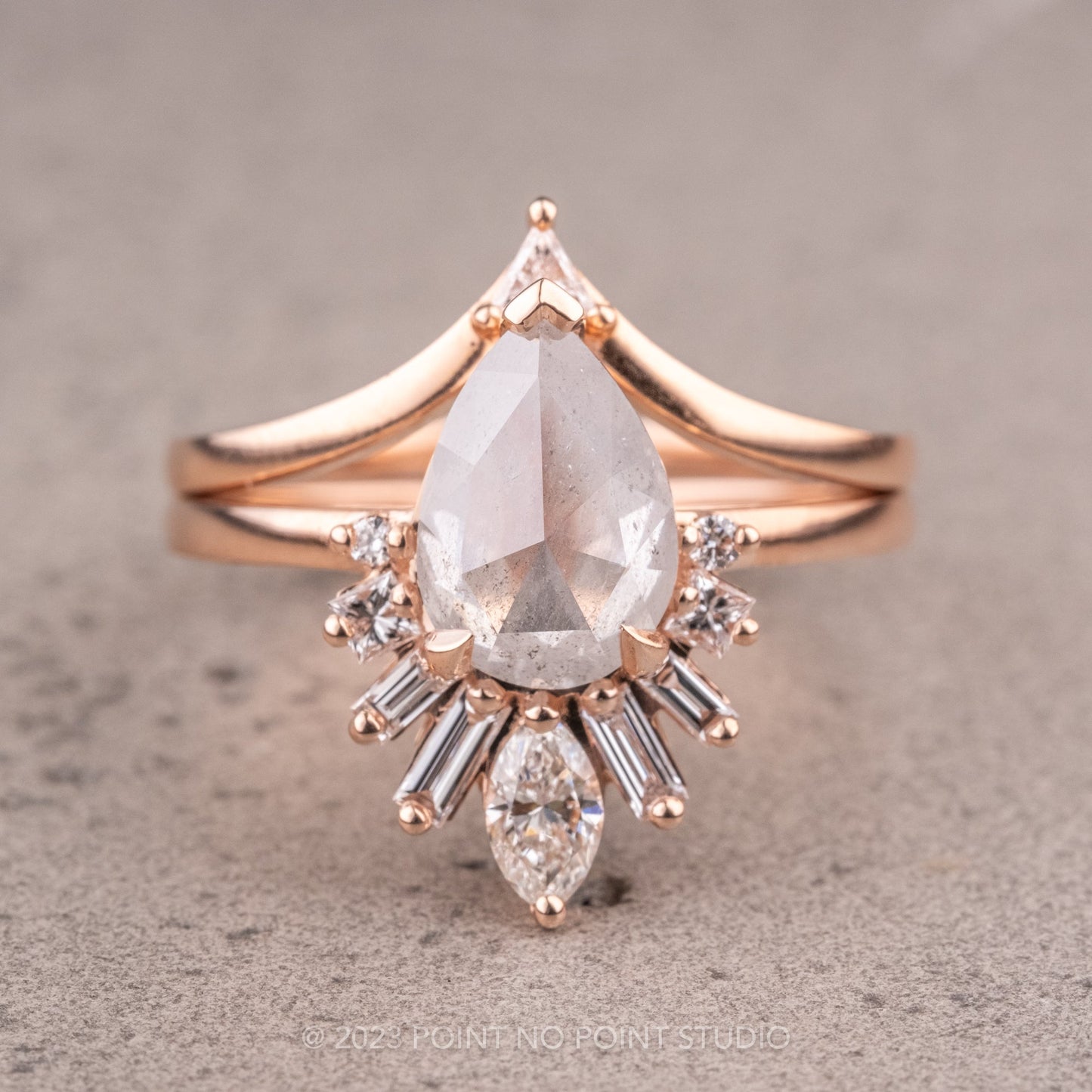 1.77 Carat Icy Salt and Pepper Pear Diamond Engagement Ring, Wren Setting
