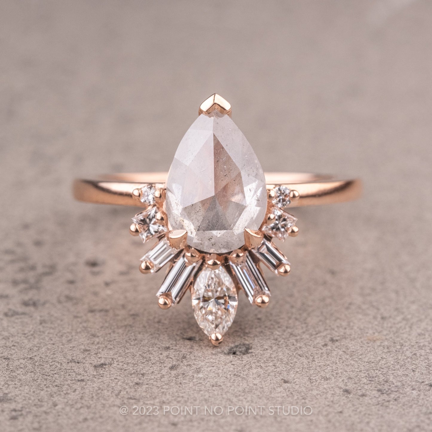 1.77 Carat Icy Salt and Pepper Pear Diamond Engagement Ring, Wren Setting