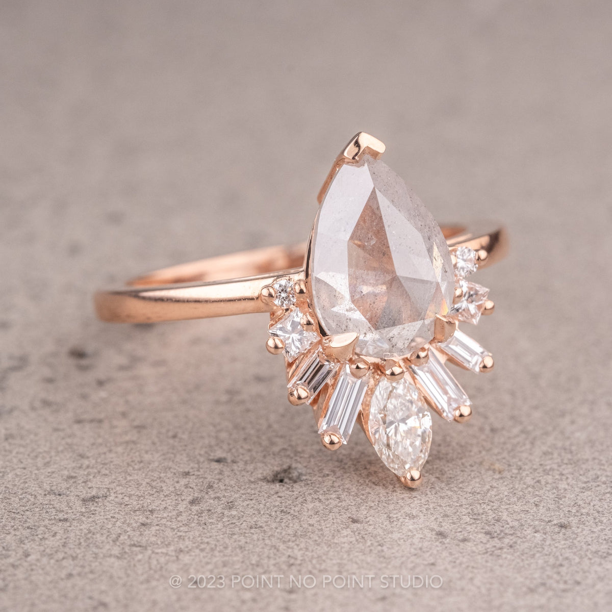 1.77 Carat Icy Salt and Pepper Pear Diamond Engagement Ring, Wren Setting