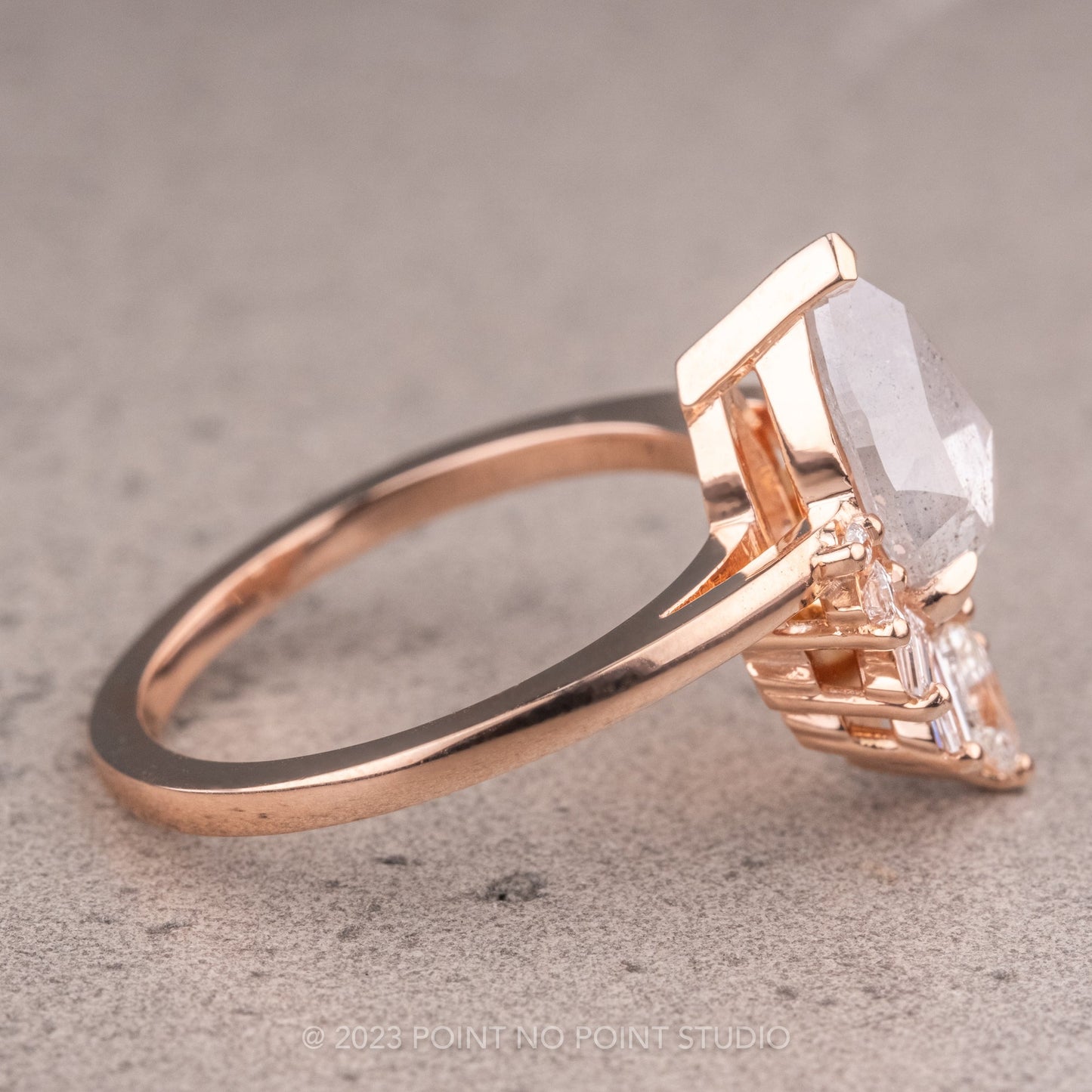 1.77 Carat Icy Salt and Pepper Pear Diamond Engagement Ring, Wren Setting
