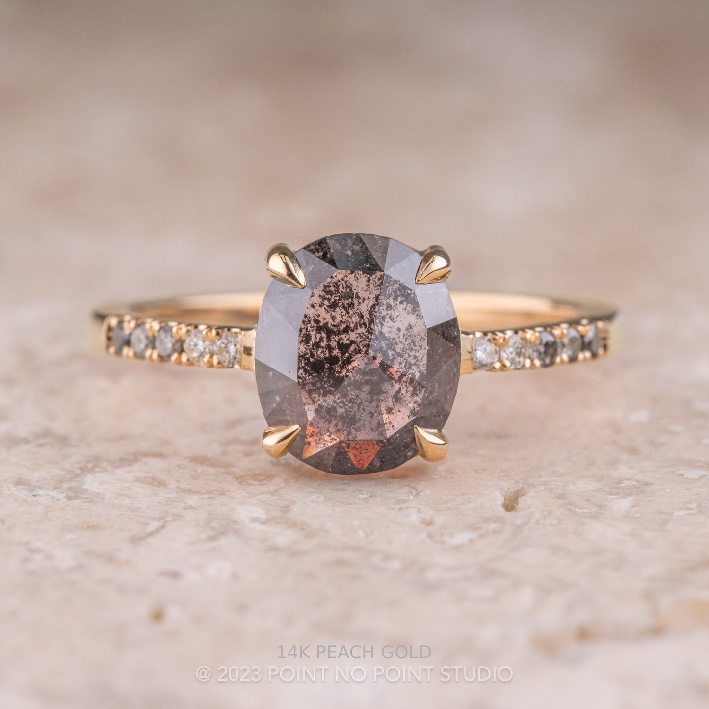 3.10 Carat Black Salt and Pepper Oval Diamond Engagement Ring, Ombre Jules Setting