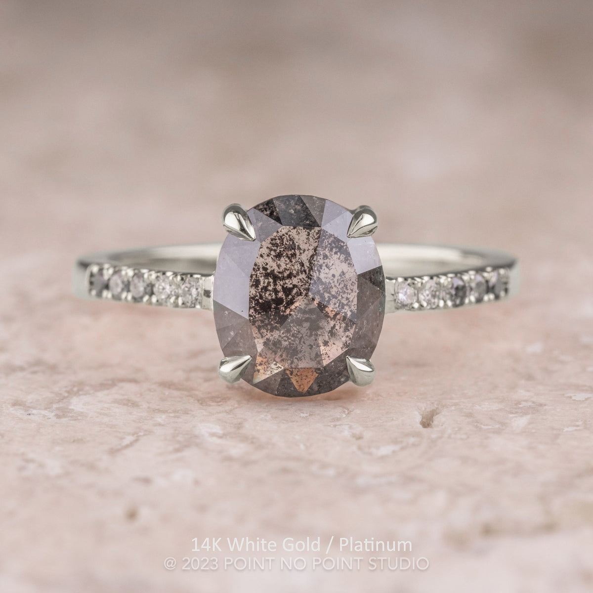 3.10 Carat Black Salt and Pepper Oval Diamond Engagement Ring, Ombre Jules Setting