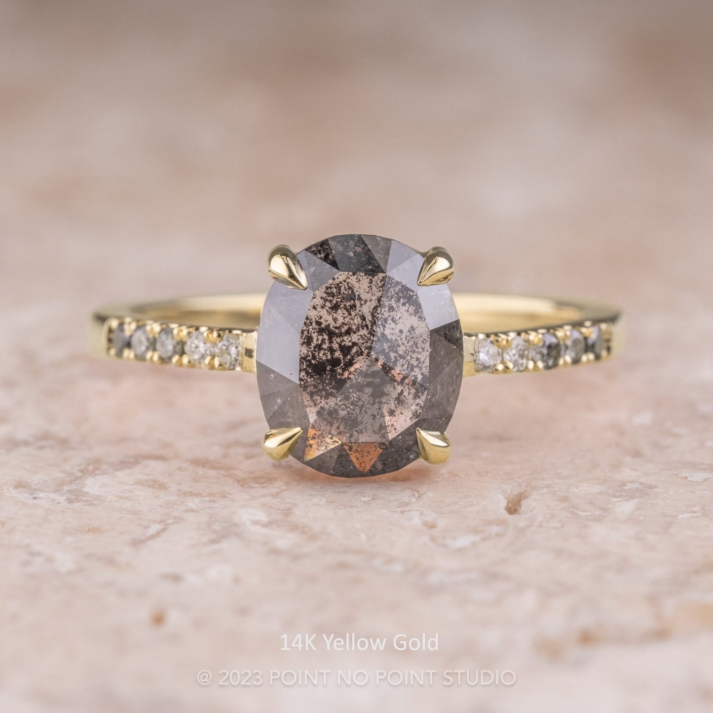 3.10 Carat Black Salt and Pepper Oval Diamond Engagement Ring, Ombre Jules Setting