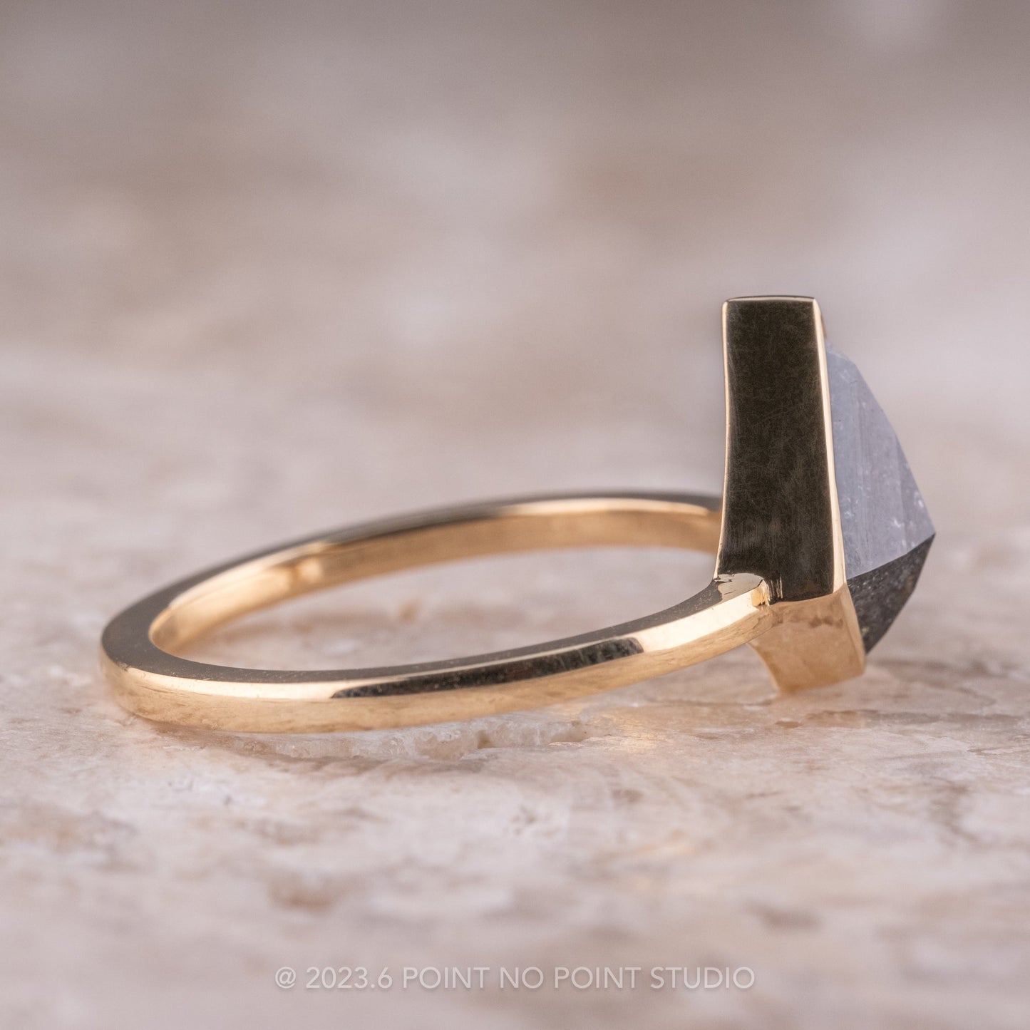 1.25 Carat Black Speckled Kite Diamond Engagement Ring, Bezel Jane Setting