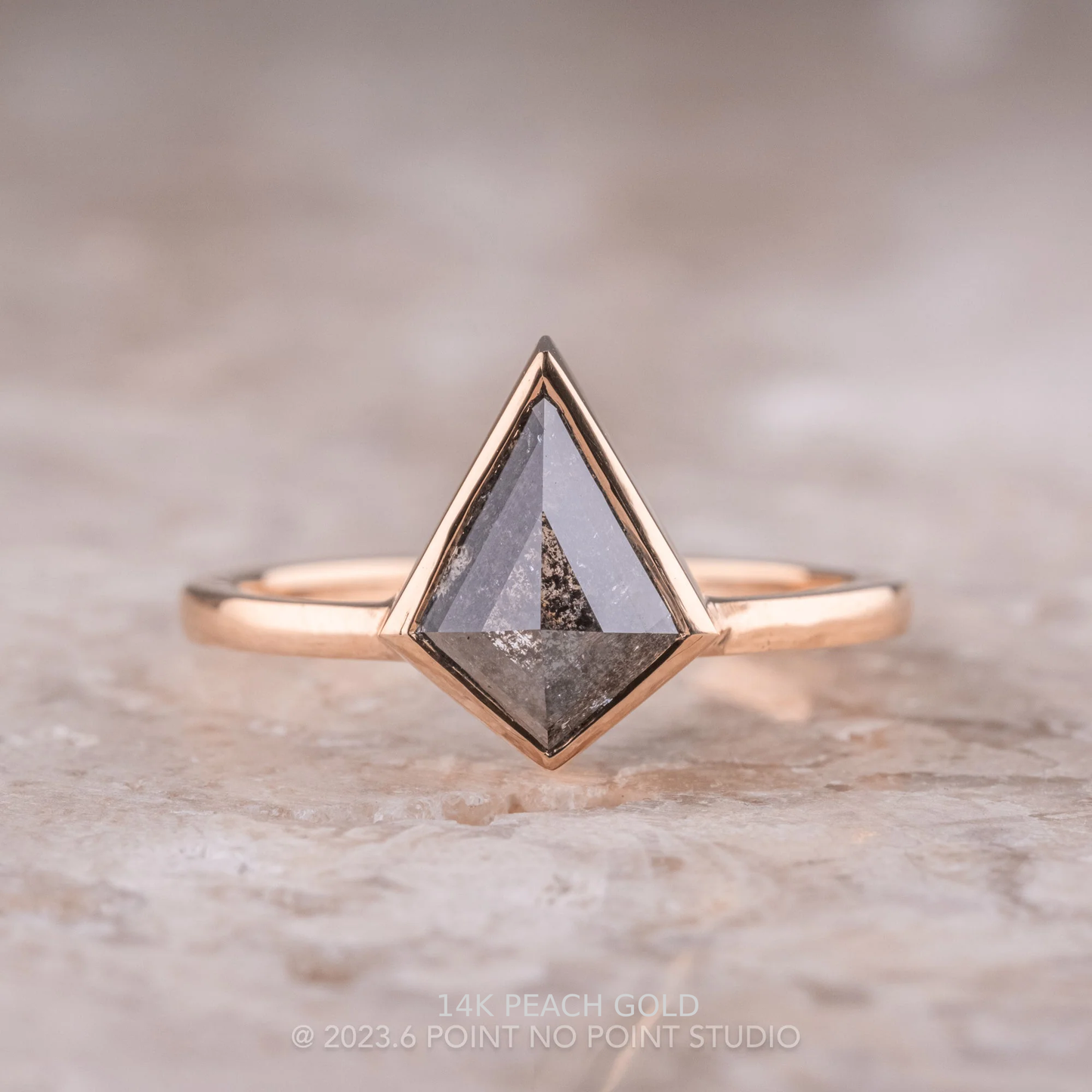 1.25 Carat Black Speckled Kite Diamond Engagement Ring, Bezel Jane Setting