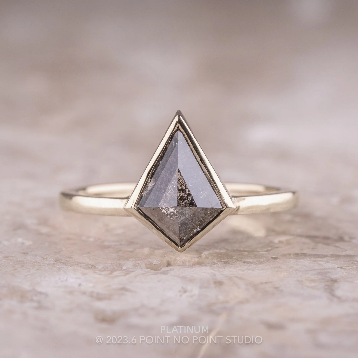 1.25 Carat Black Speckled Kite Diamond Engagement Ring, Bezel Jane Setting