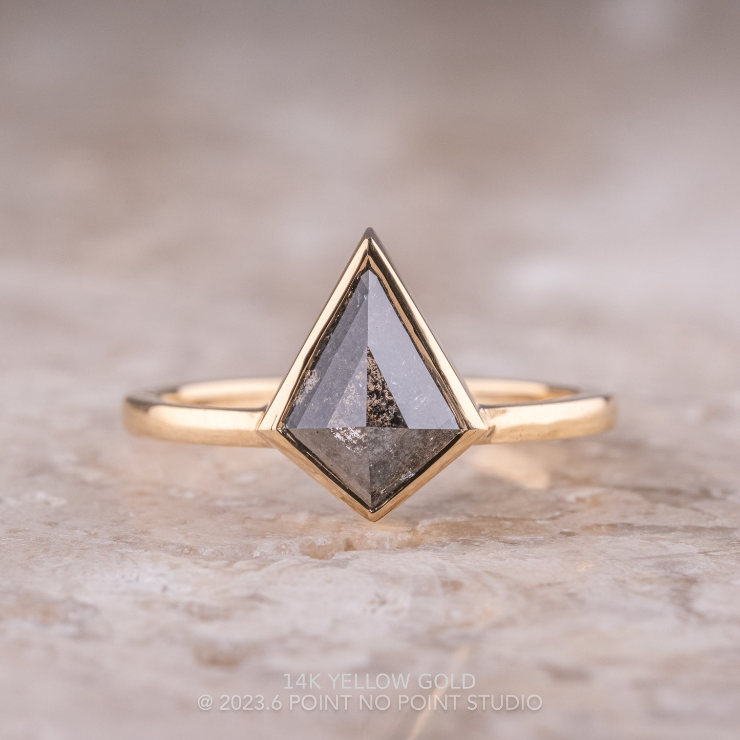 1.25 Carat Black Speckled Kite Diamond Engagement Ring, Bezel Jane Setting