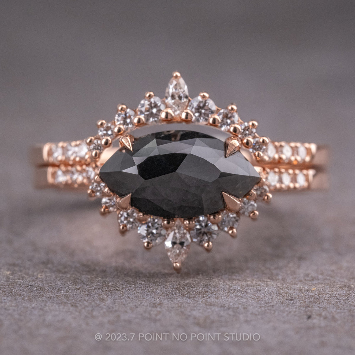 1.74 Carat Black Marquise Diamond Engagement Ring, Avaline Setting