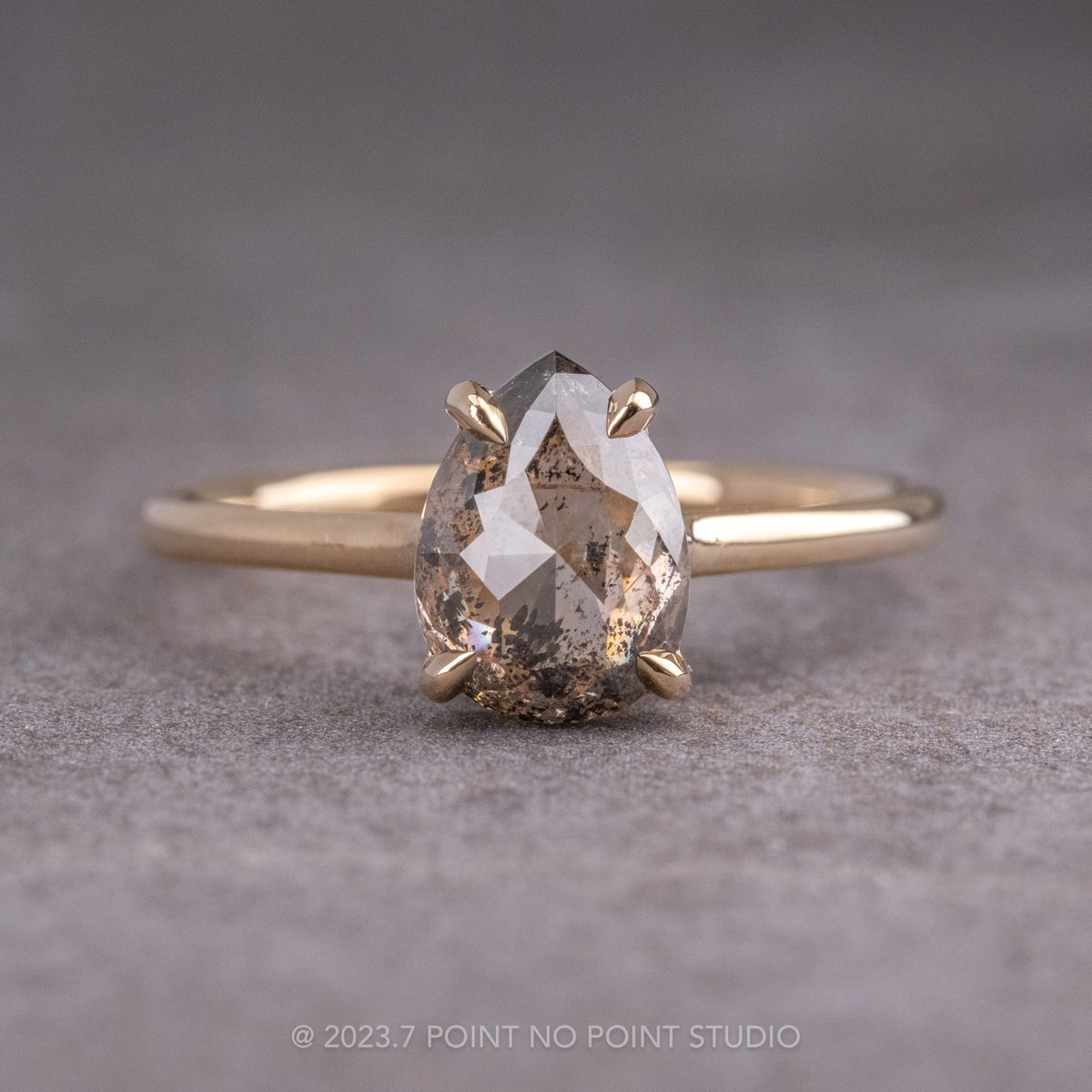 1.94 Carat Salt and Pepper Pear Diamond Engagement Ring, Lark Setting, 14K Yellow Gold