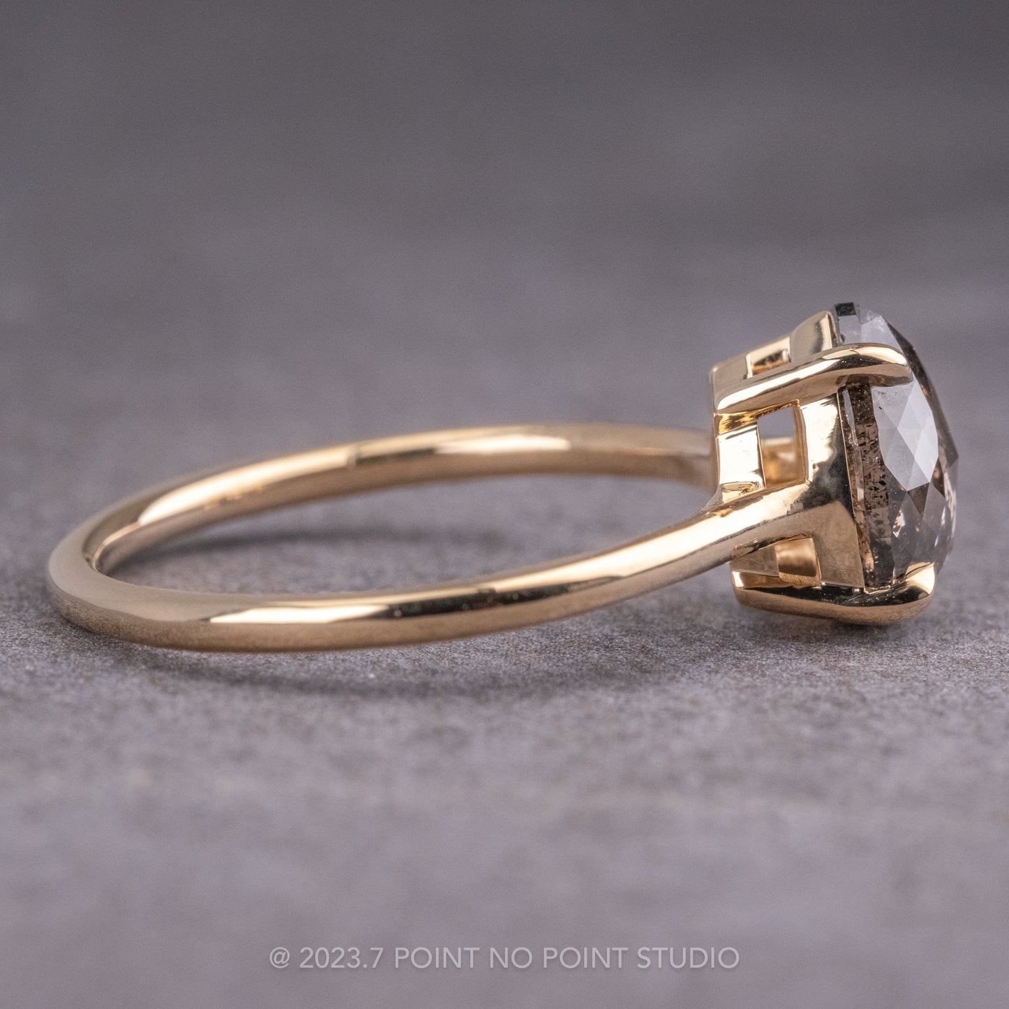 1.94 Carat Salt and Pepper Pear Diamond Engagement Ring, Lark Setting, 14K Yellow Gold