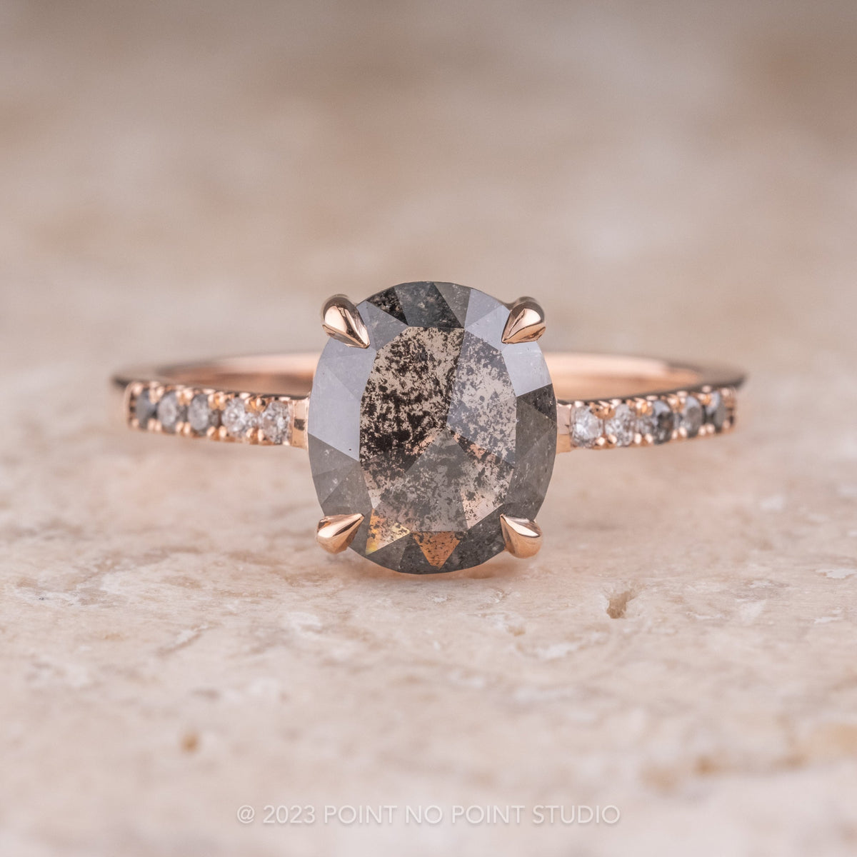 3.10 Carat Black Salt and Pepper Oval Diamond Engagement Ring, Ombre Jules Setting