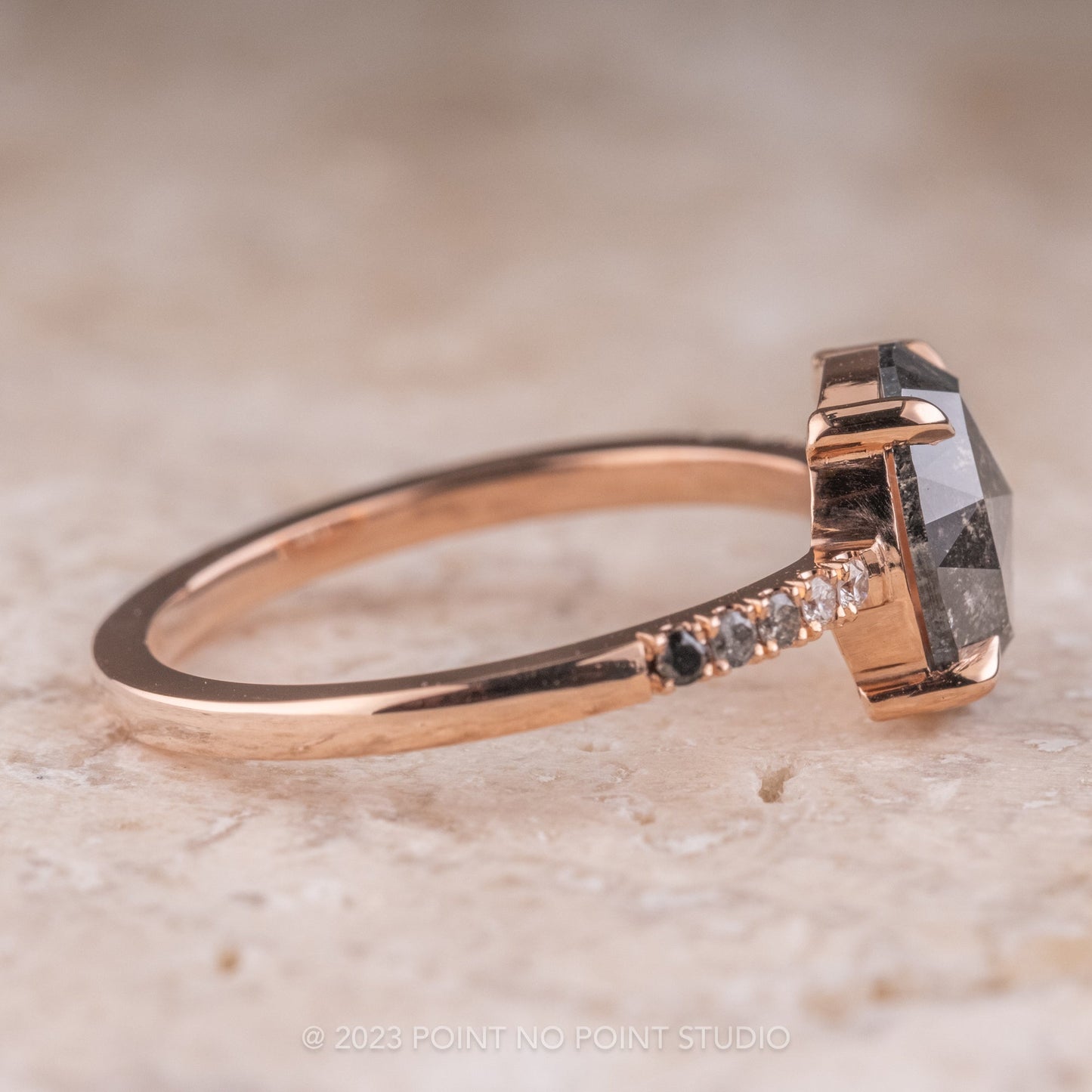 3.10 Carat Black Salt and Pepper Oval Diamond Engagement Ring, Ombre Jules Setting