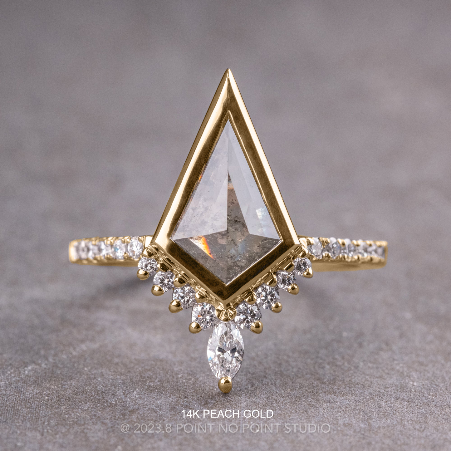 2.10 Carat Salt and Pepper Kite Diamond Engagement Ring, Bezel Avaline Setting