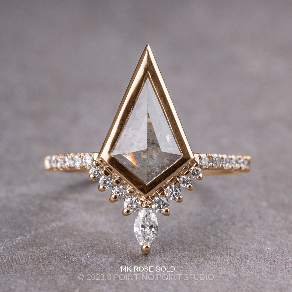2.10 Carat Salt and Pepper Kite Diamond Engagement Ring, Bezel Avaline Setting