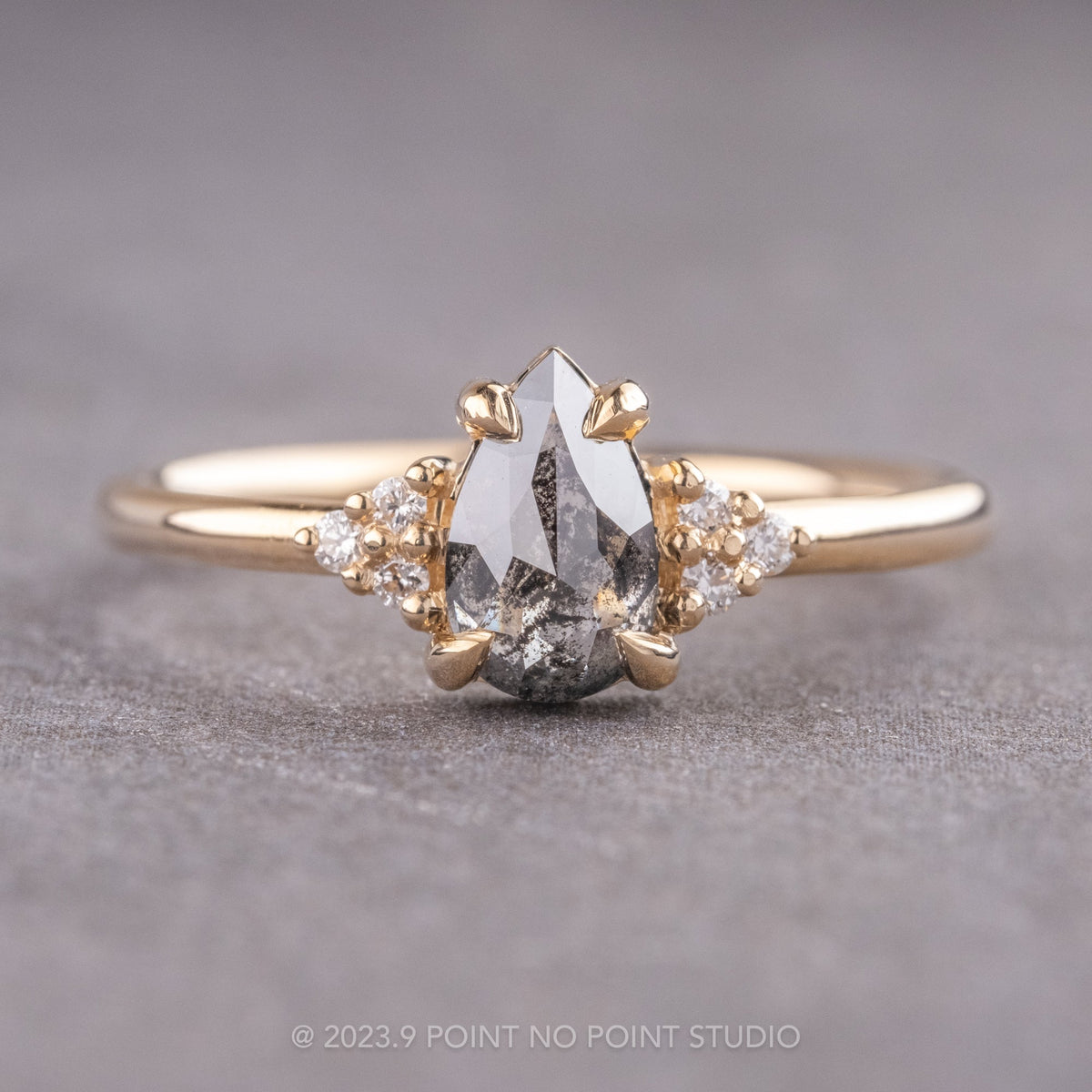 1.16 Carat Salt and Pepper Pear Diamond Engagement Ring, Quinn Setting
