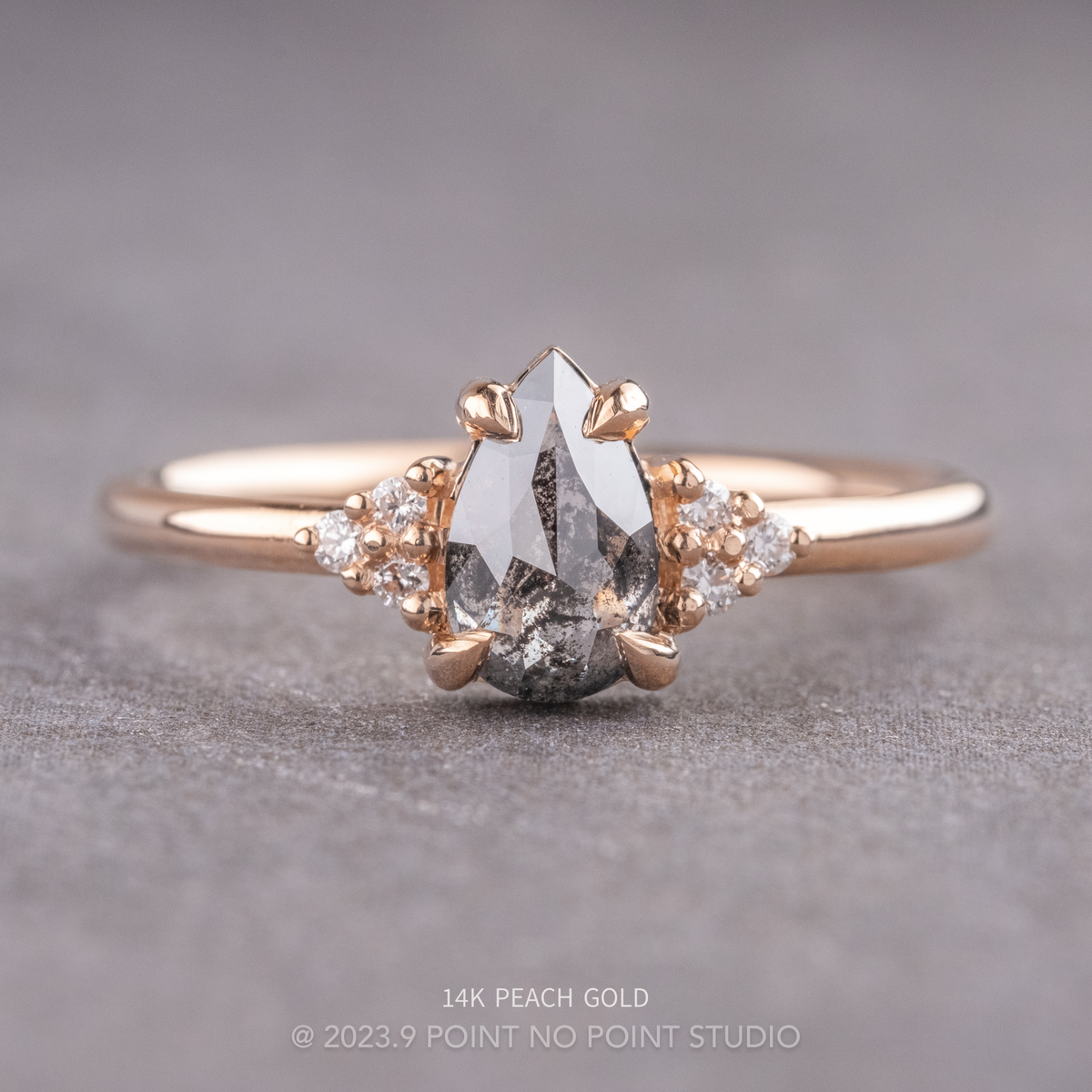 1.16 Carat Salt and Pepper Pear Diamond Engagement Ring, Quinn Setting