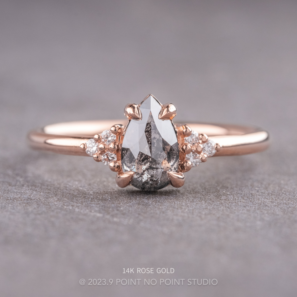 1.16 Carat Salt and Pepper Pear Diamond Engagement Ring, Quinn Setting