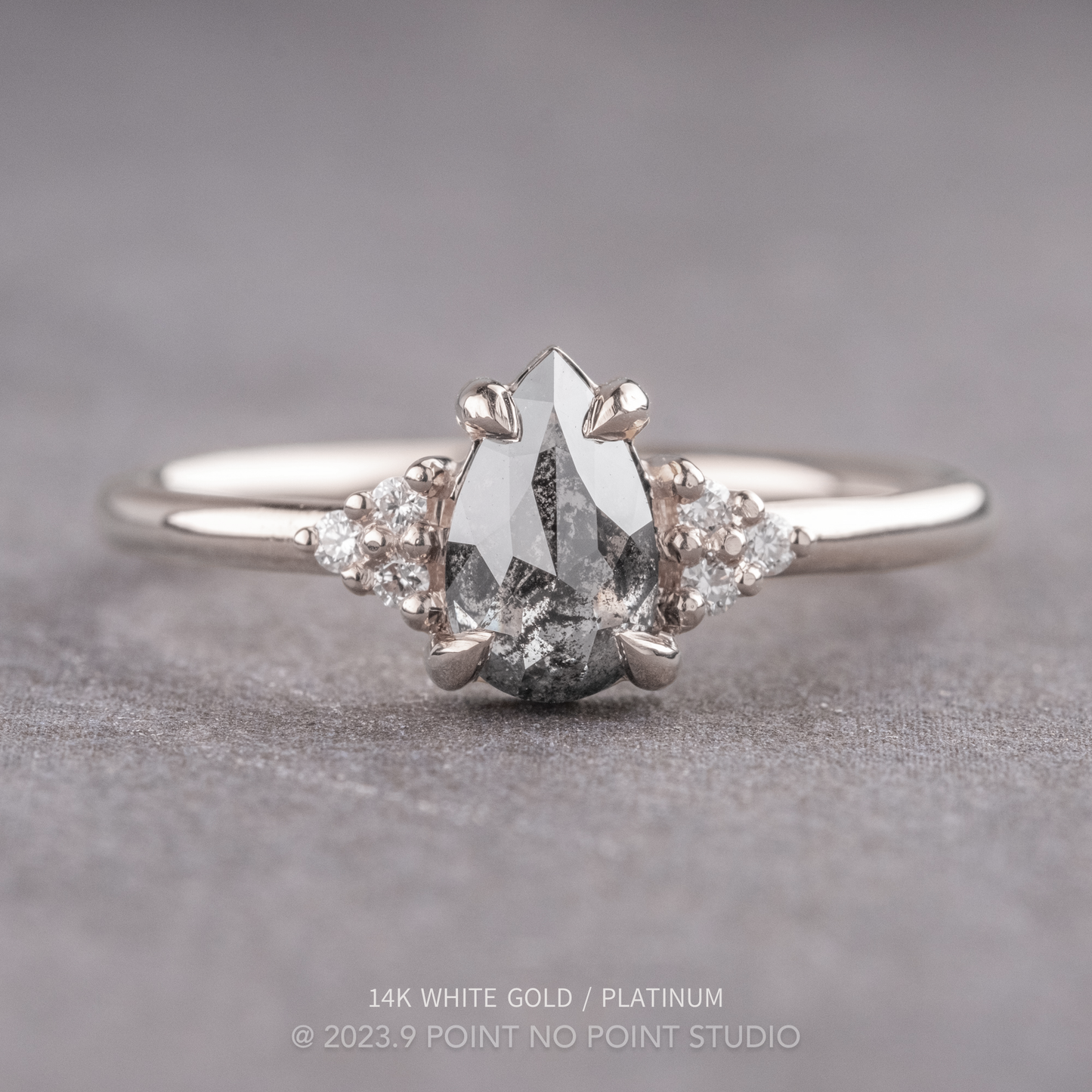 1.16 Carat Salt and Pepper Pear Diamond Engagement Ring, Quinn Setting