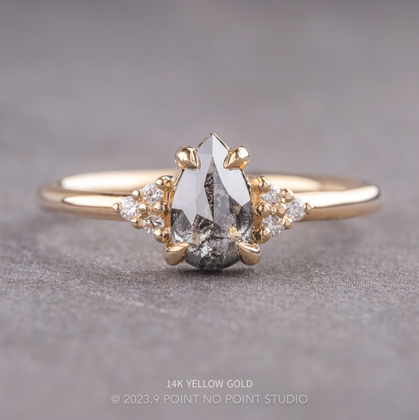 1.16 Carat Salt and Pepper Pear Diamond Engagement Ring, Quinn Setting