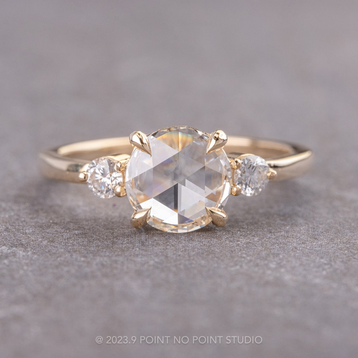 1.37 Carat Clear Round Diamond Engagement Ring, Zoe Setting, 14K Yellow Gold