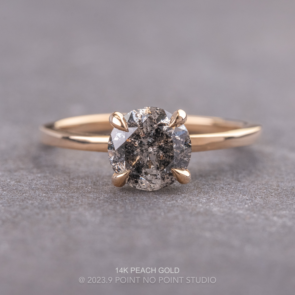 2.01 Carat Salt and Pepper Round Diamond Engagement Ring, Tulip Jane Setting