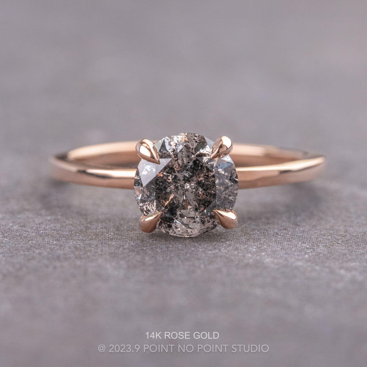 2.01 Carat Salt and Pepper Round Diamond Engagement Ring, Tulip Jane Setting