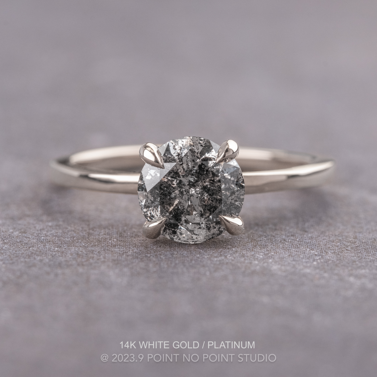 2.01 Carat Salt and Pepper Round Diamond Engagement Ring, Tulip Jane Setting