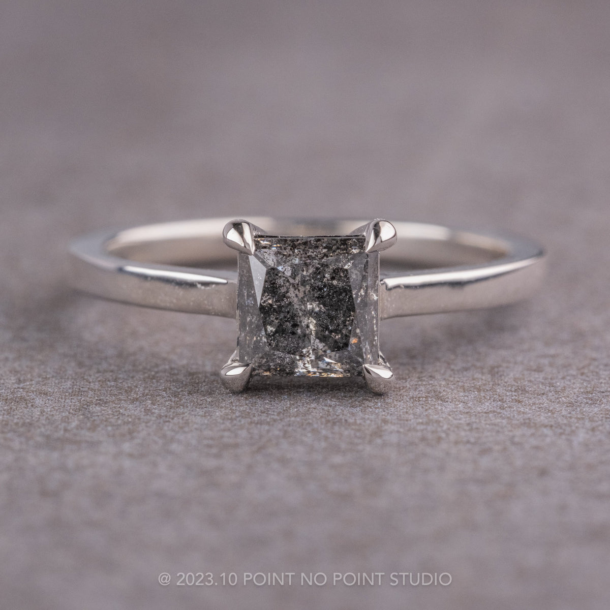 1.44 Carat Salt and Pepper Princess Cut Diamond Engagement Ring, Lark Setting