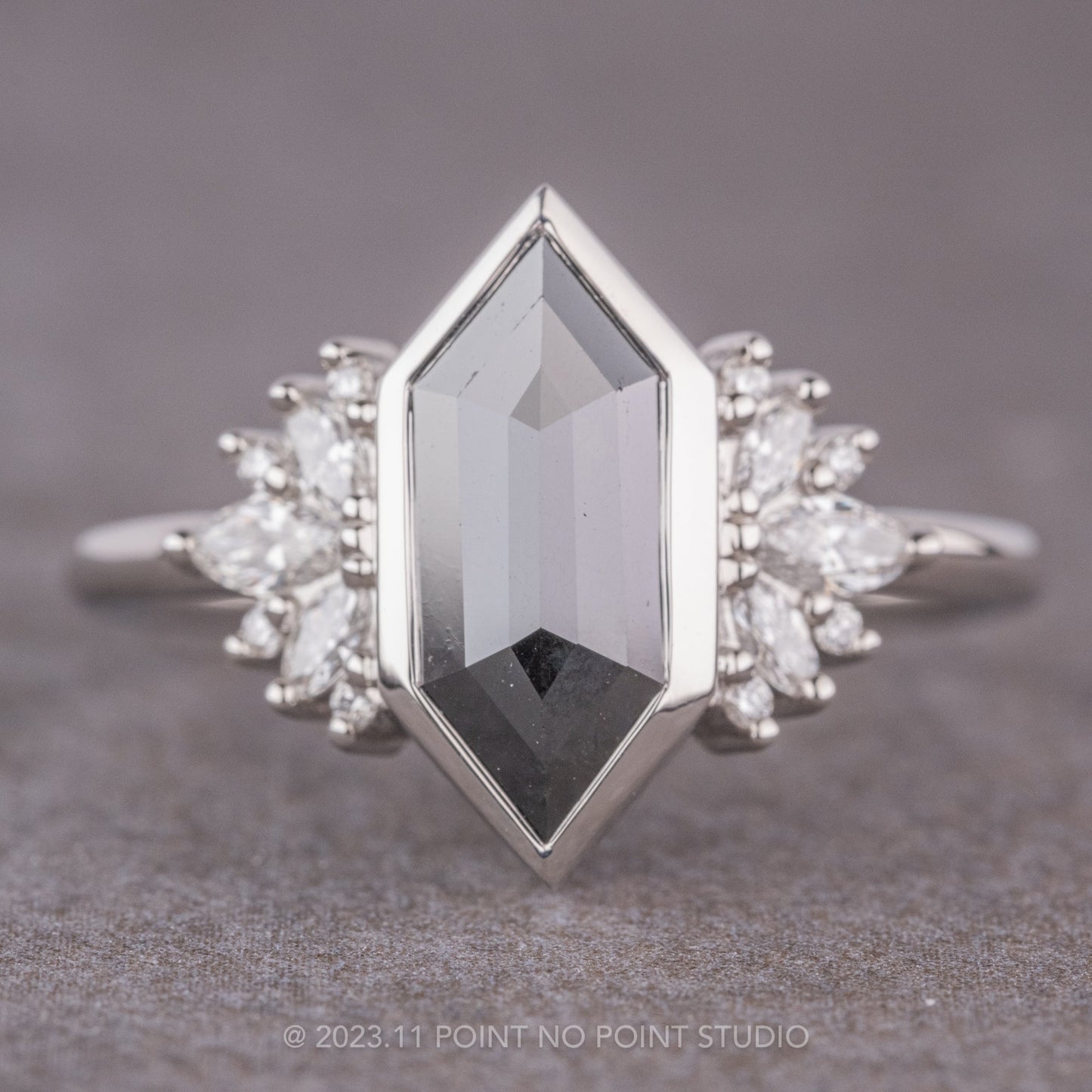 1.64 Carat Black Hexagon Diamond Engagement Ring, Bezel Monarch Setting