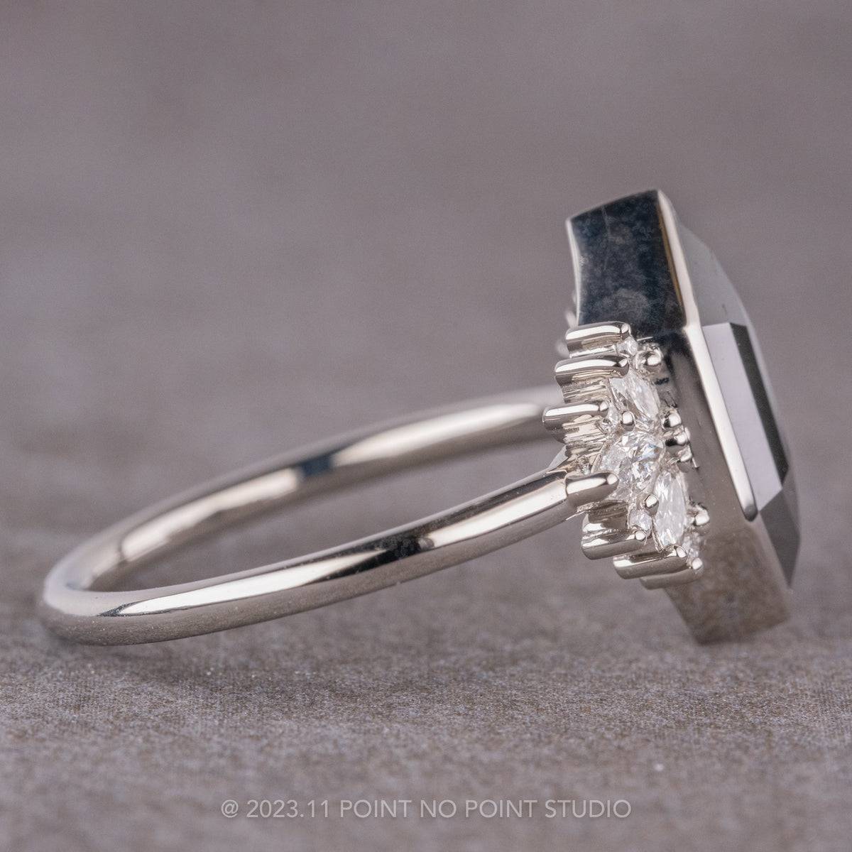1.64 Carat Black Hexagon Diamond Engagement Ring, Bezel Monarch Setting