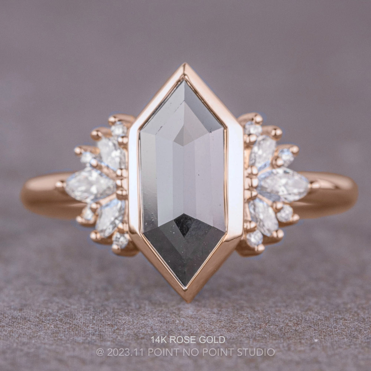 1.64 Carat Black Hexagon Diamond Engagement Ring, Bezel Monarch Setting