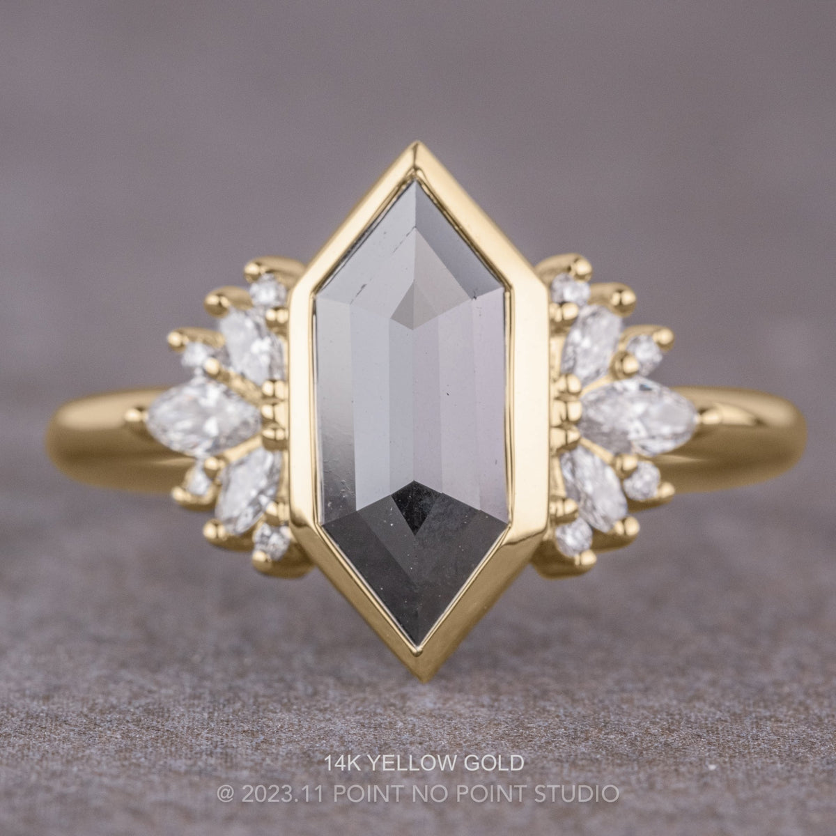 1.64 Carat Black Hexagon Diamond Engagement Ring, Bezel Monarch Setting