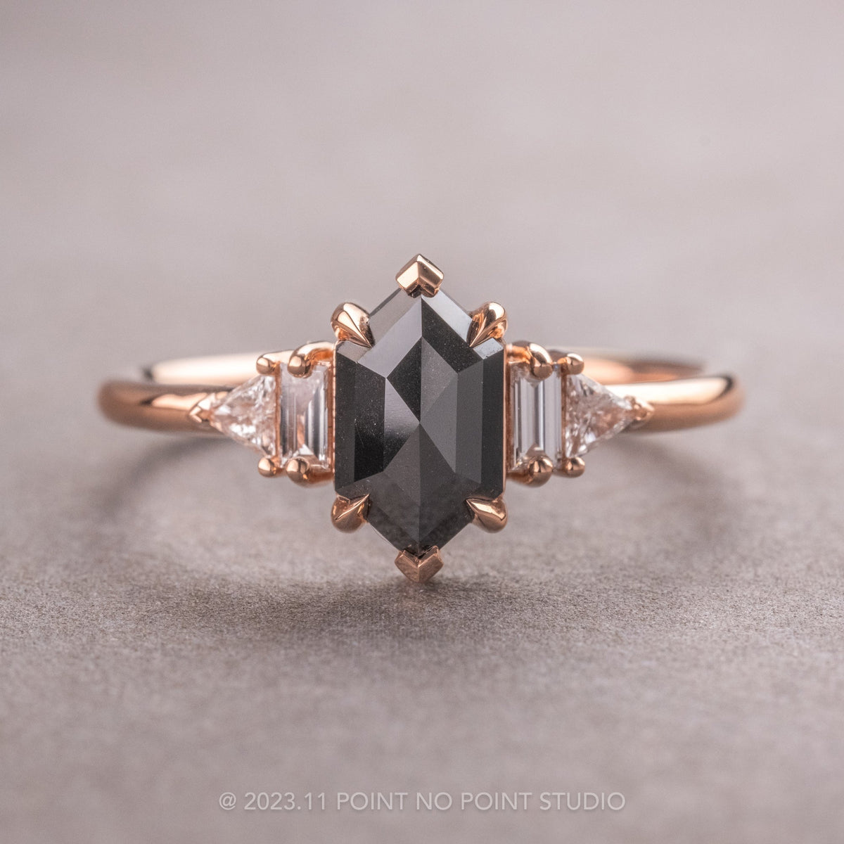 1.51 Carat Black Hexagon Diamond Engagement Ring, Beatrice Setting