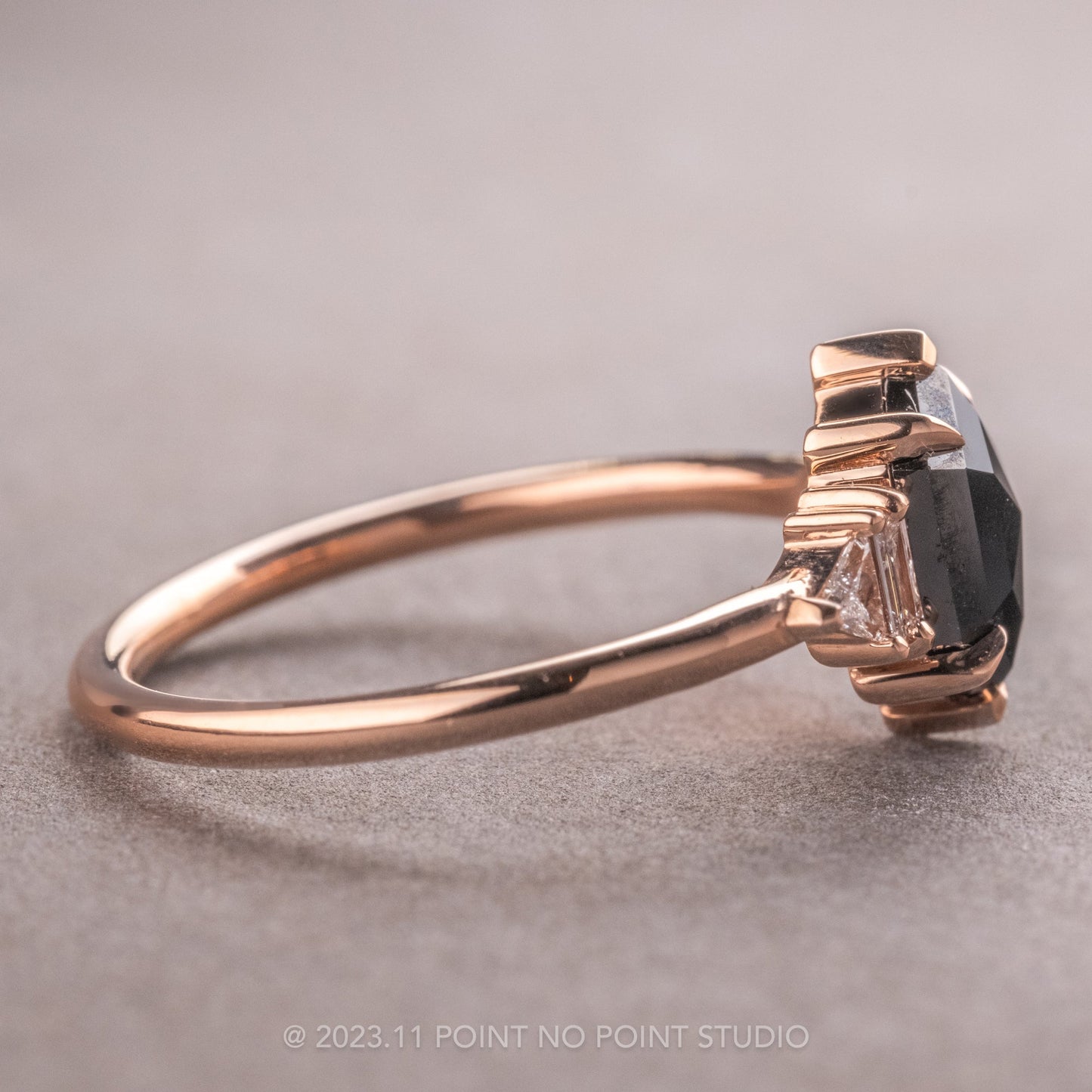 1.51 Carat Black Hexagon Diamond Engagement Ring, Beatrice Setting
