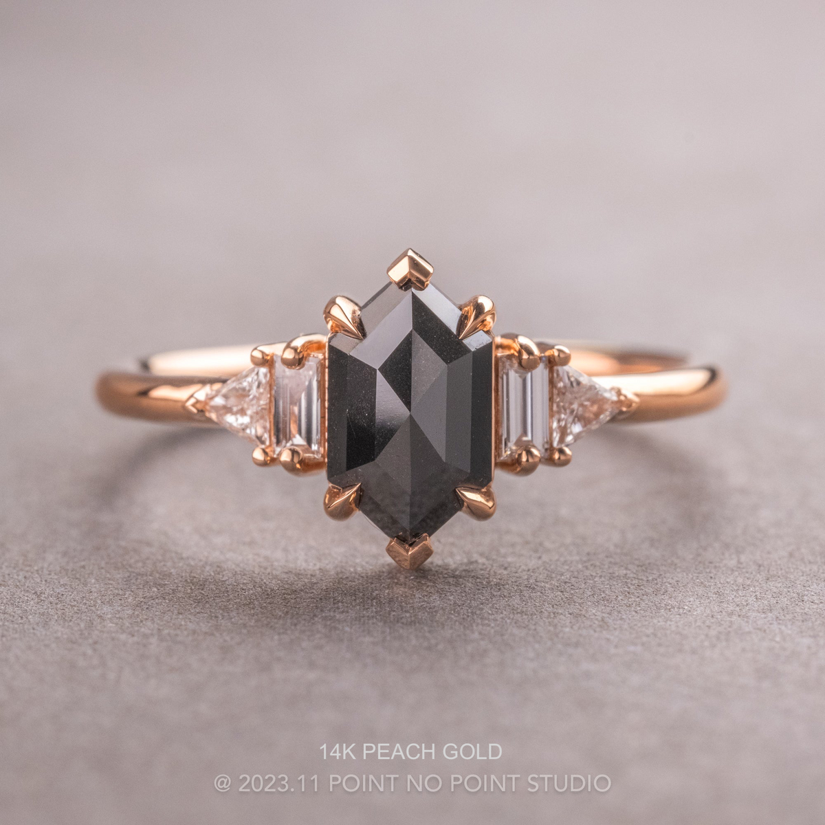 1.51 Carat Black Hexagon Diamond Engagement Ring, Beatrice Setting