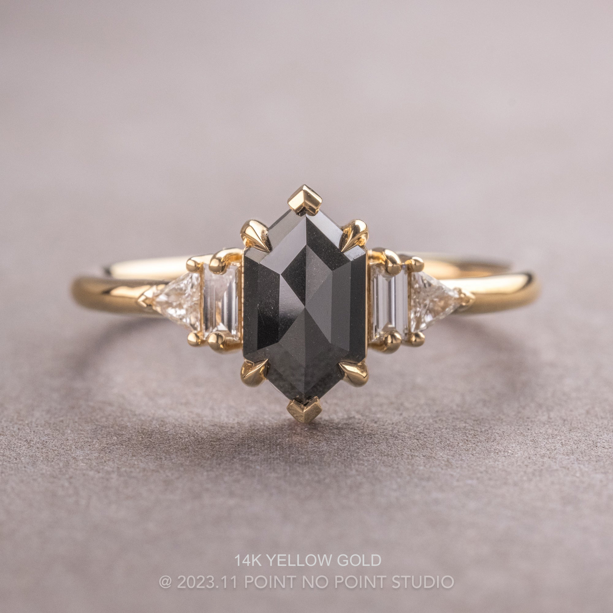1.51 Carat Black Hexagon Diamond Engagement Ring, Beatrice Setting