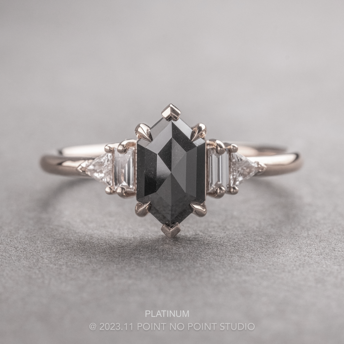 1.51 Carat Black Hexagon Diamond Engagement Ring, Beatrice Setting