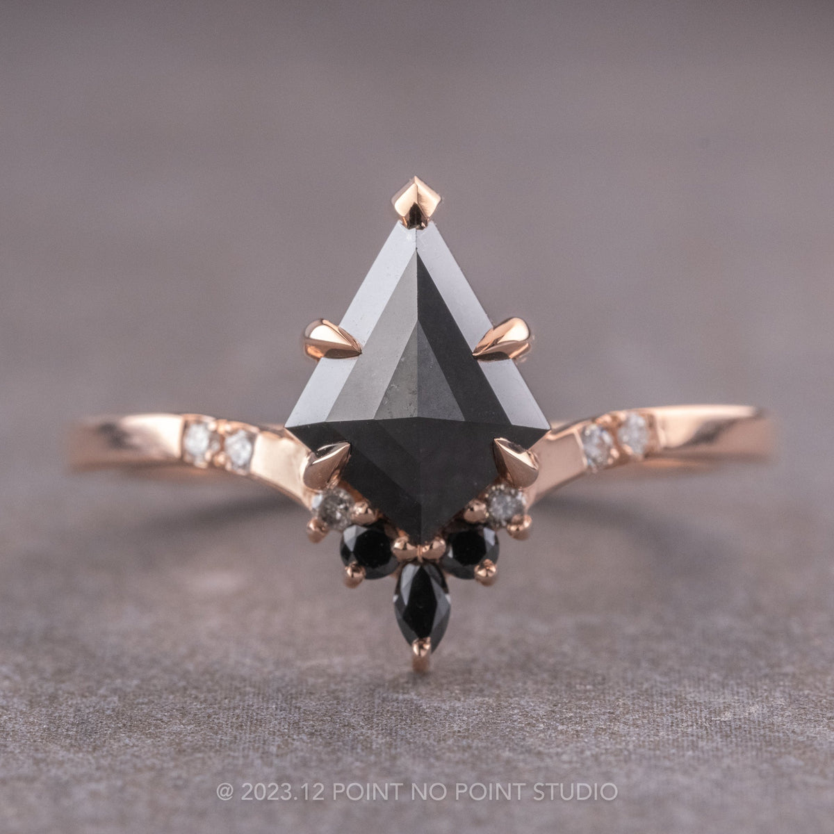 1.72 Carat Black Kite Diamond Engagement Ring, Ombre Flora Setting