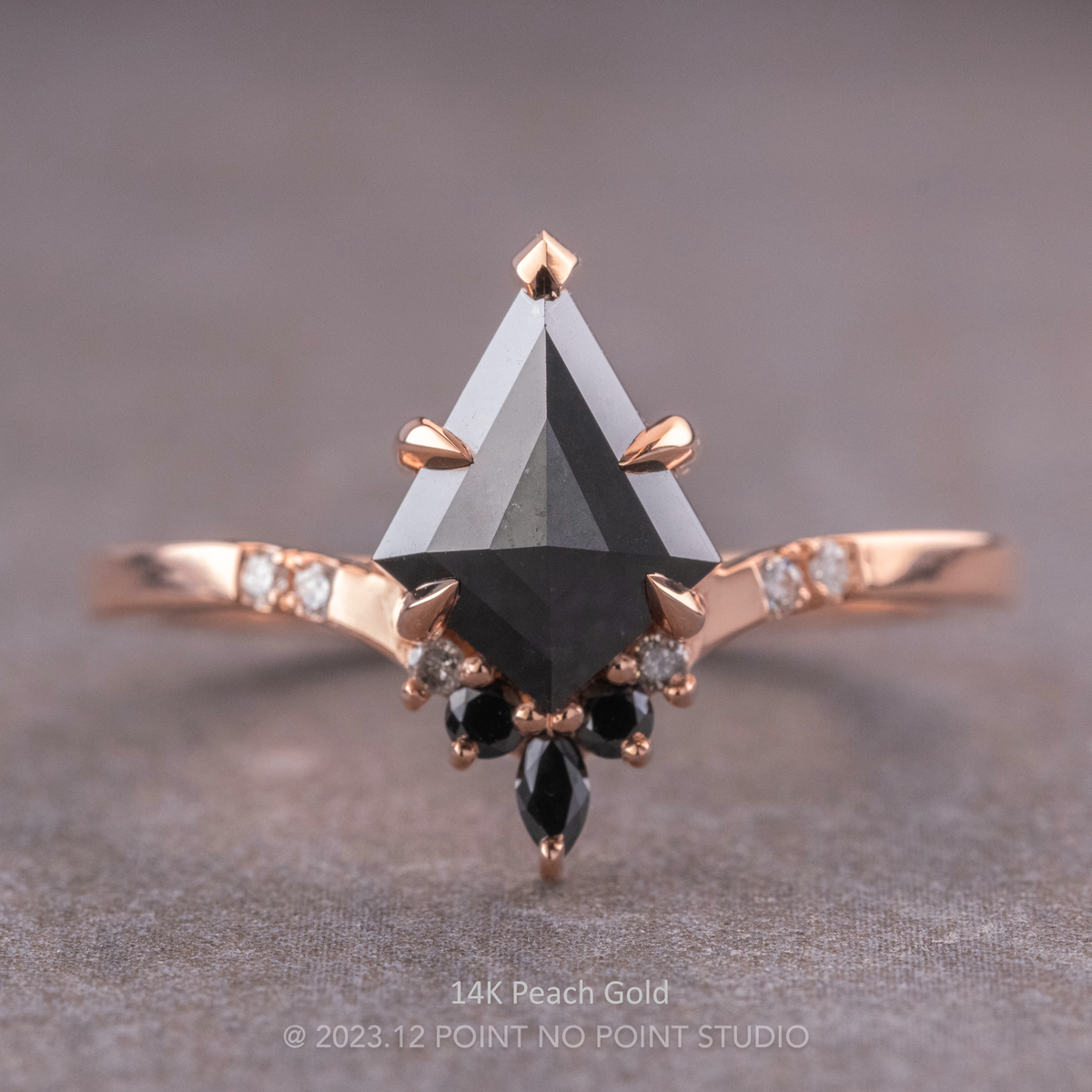 1.72 Carat Black Kite Diamond Engagement Ring, Ombre Flora Setting