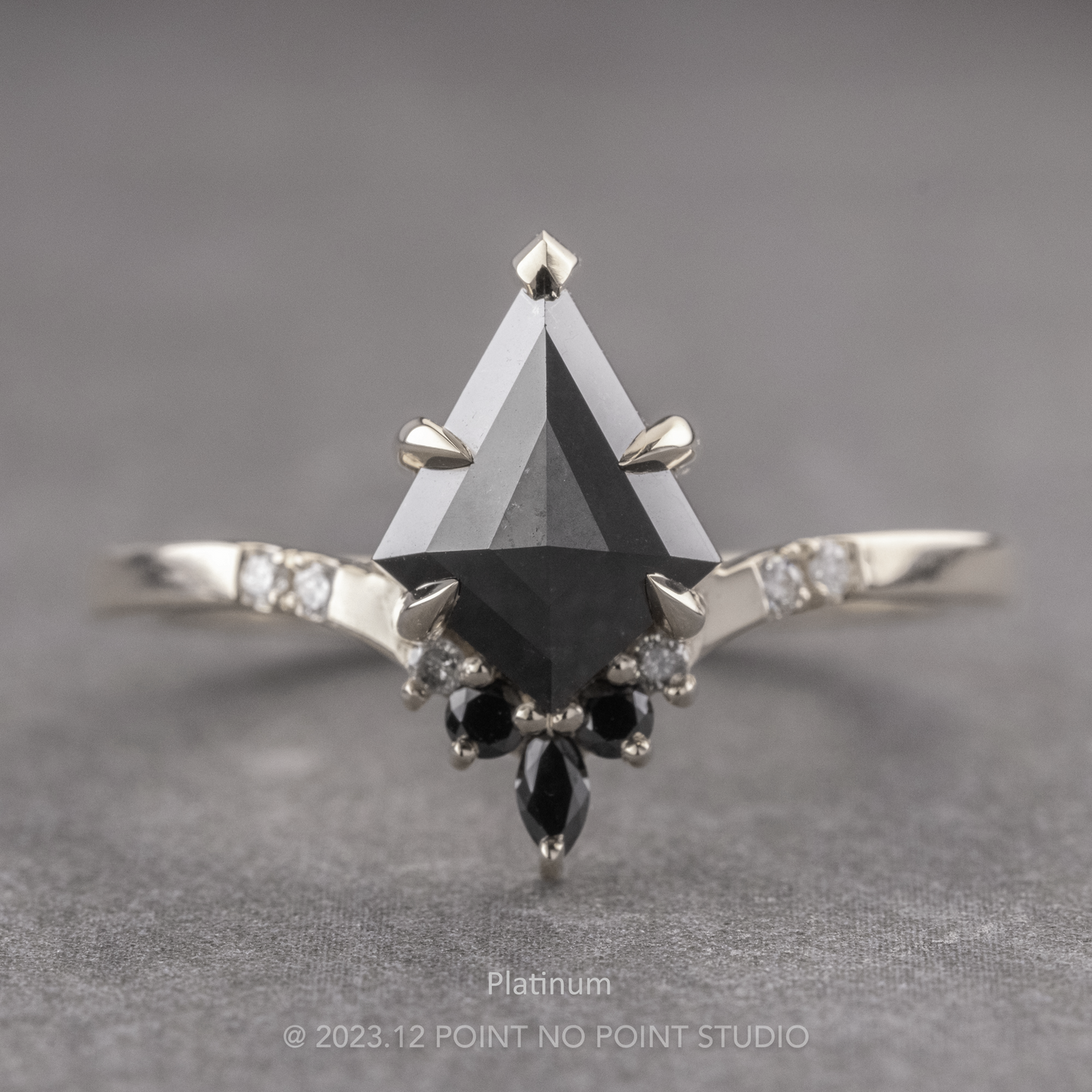 1.72 Carat Black Kite Diamond Engagement Ring, Ombre Flora Setting