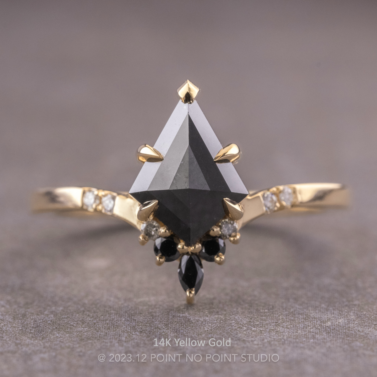 1.72 Carat Black Kite Diamond Engagement Ring, Ombre Flora Setting
