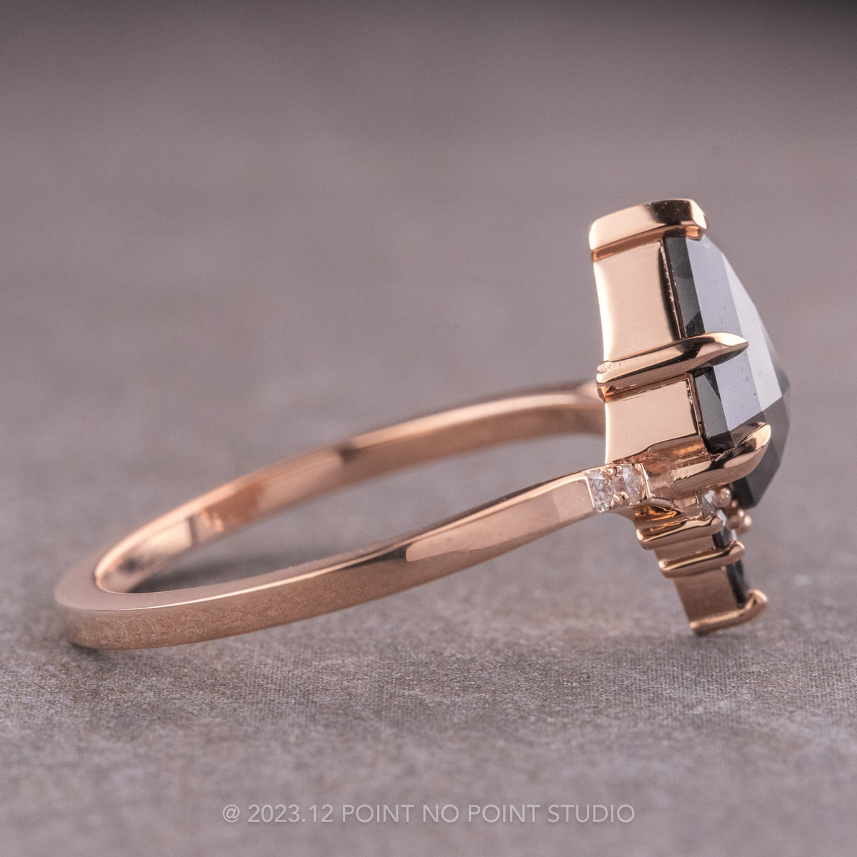1.72 Carat Black Kite Diamond Engagement Ring, Ombre Flora Setting