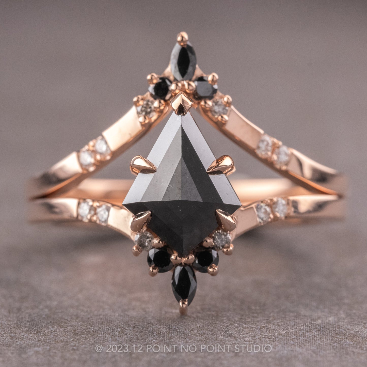 1.72 Carat Black Kite Diamond Engagement Ring, Ombre Flora Setting