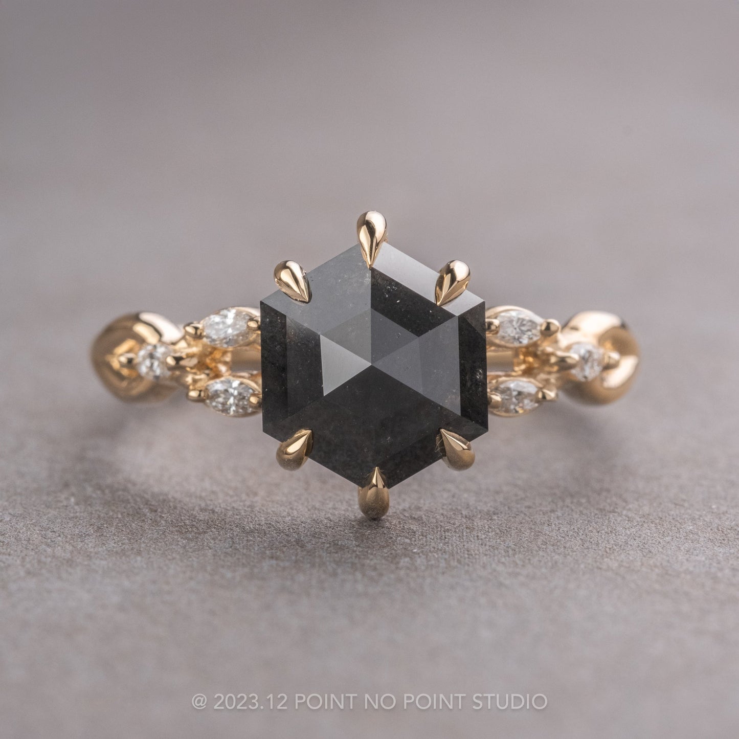 2.39 Carat Black Hexagon Diamond Engagement Ring, Winona Setting