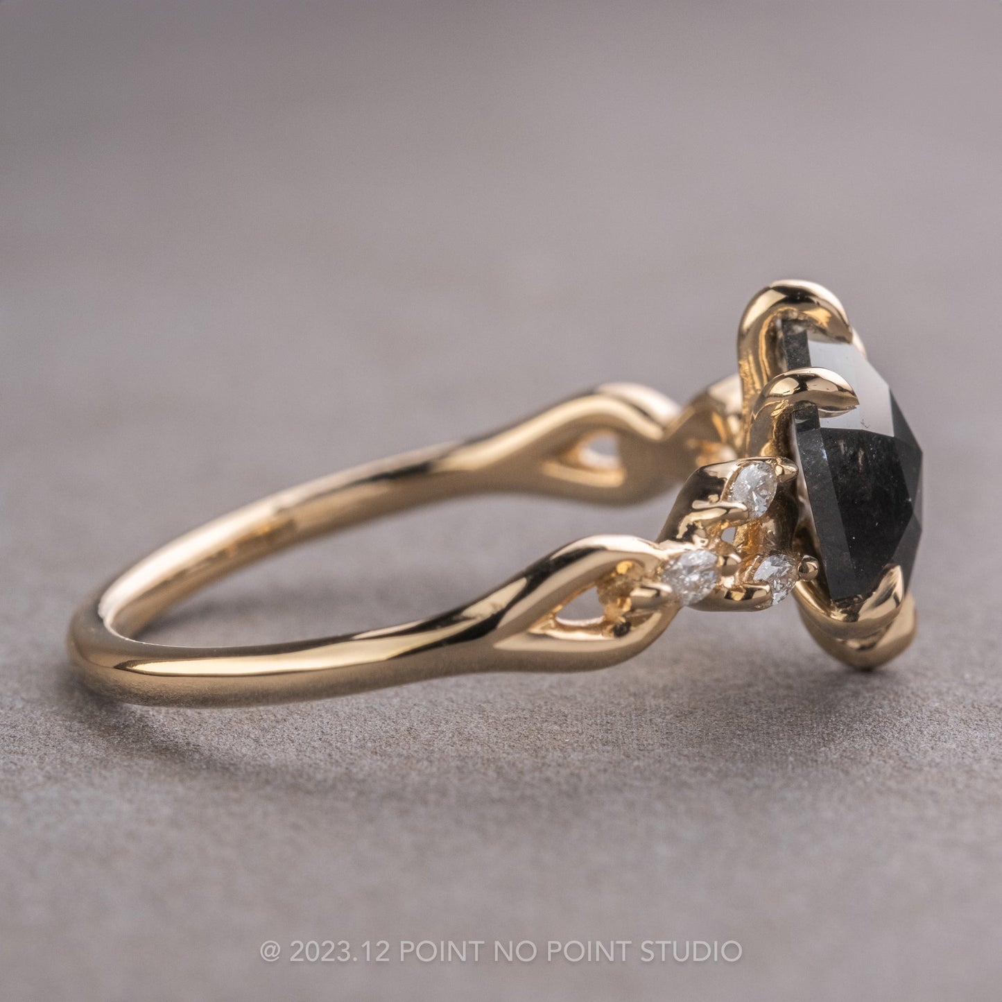2.39 Carat Black Hexagon Diamond Engagement Ring, Winona Setting