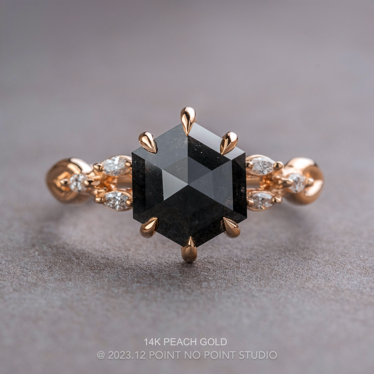 2.39 Carat Black Hexagon Diamond Engagement Ring, Winona Setting