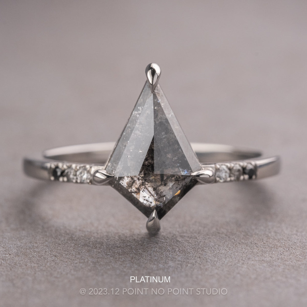 1.51 Carat Black Salt and Pepper Kite Diamond Engagement Ring, Ombre Jules Setting