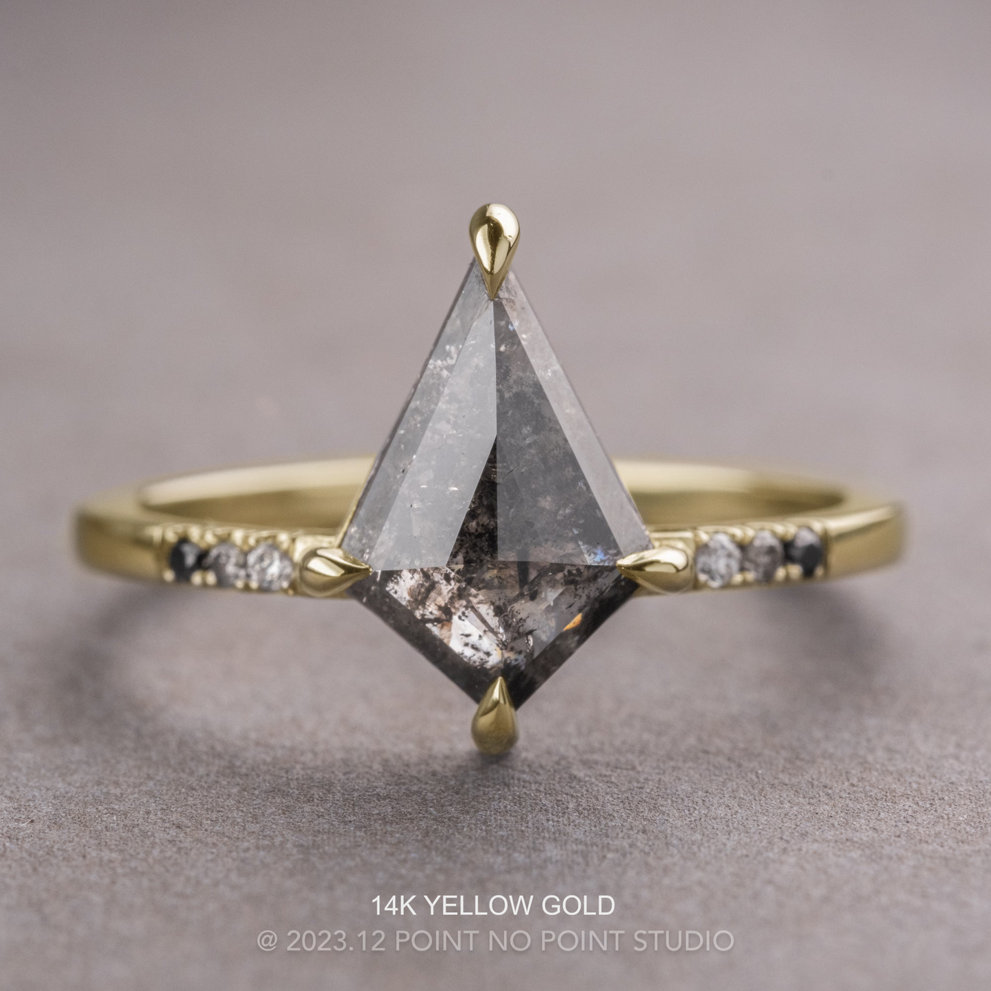 1.51 Carat Black Salt and Pepper Kite Diamond Engagement Ring, Ombre Jules Setting