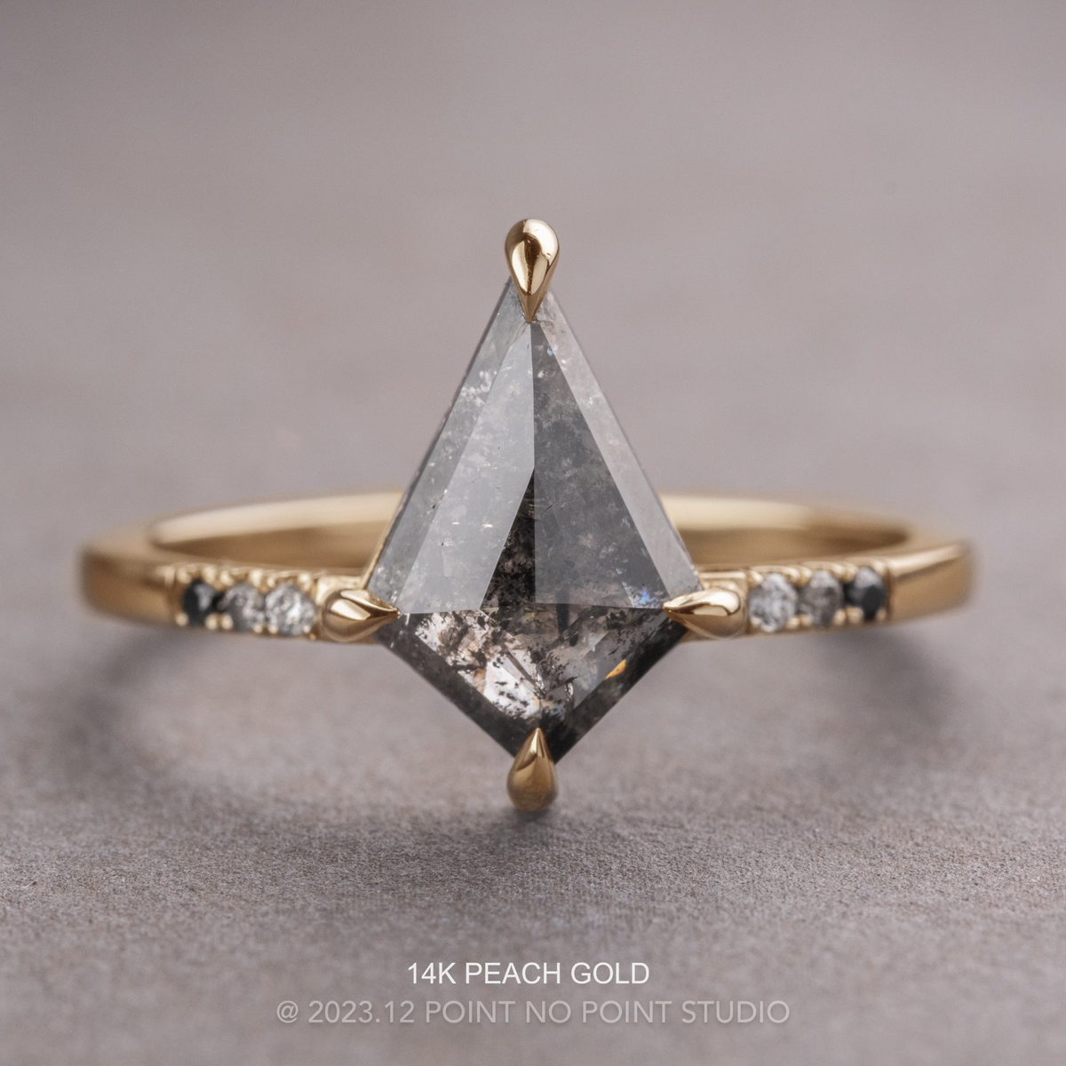 1.51 Carat Black Salt and Pepper Kite Diamond Engagement Ring, Ombre Jules Setting